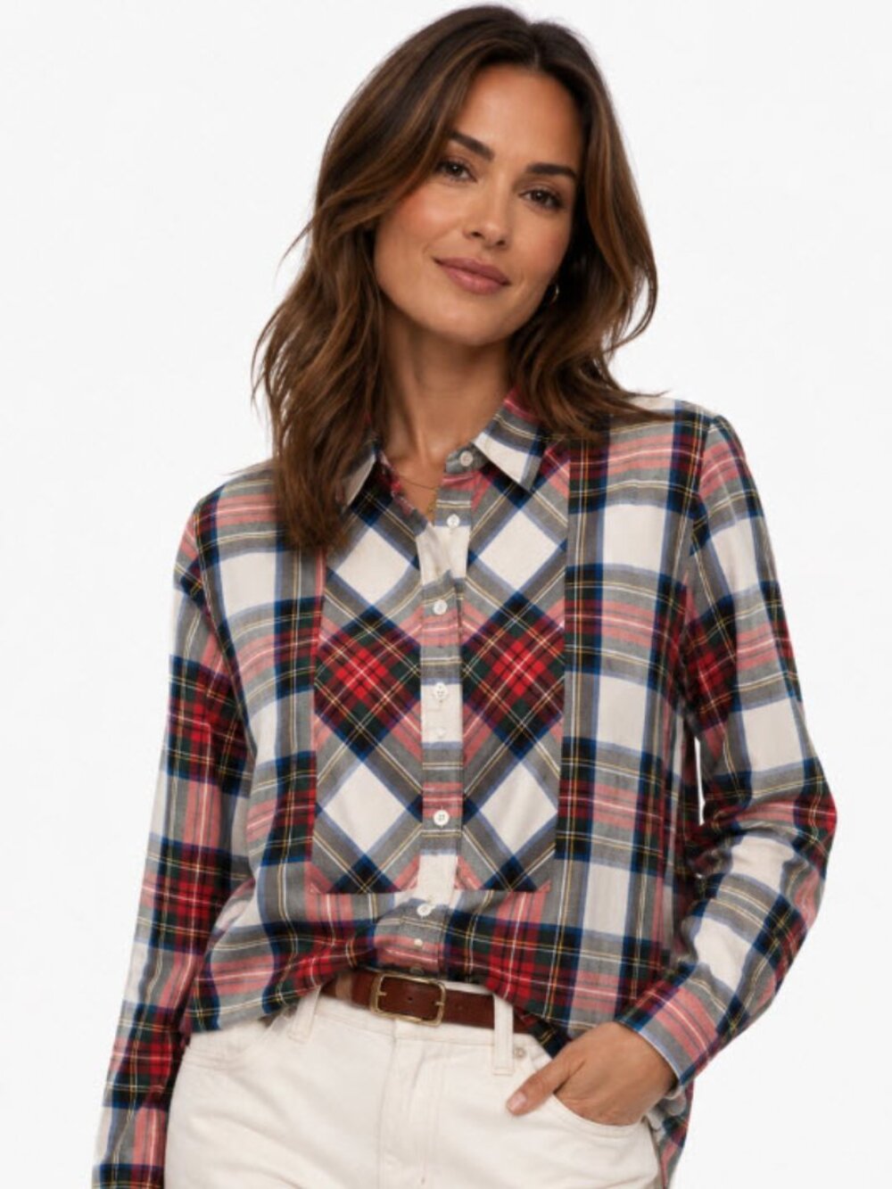 J.Crew Plaid Button-Up Shirt Red White Blue Cotton Size 12P Classic Academia